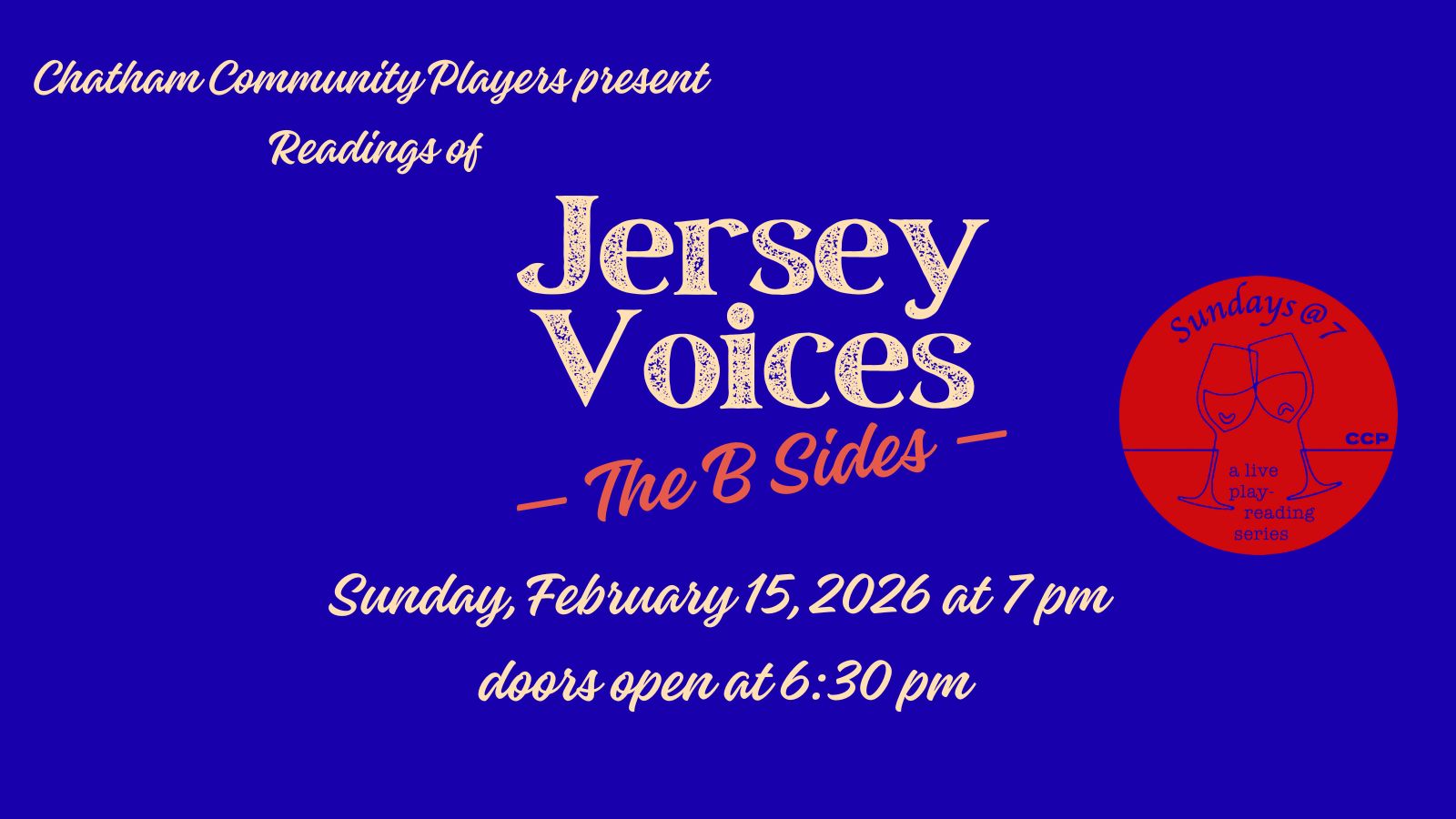 Sundays @ 7 Series Presents “Jersey Voices; The B-Sides” ~ ONE NIGHT ONLY